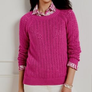 Talbots Vibrant Pink Knit Sweater Size Large 100% Cotton